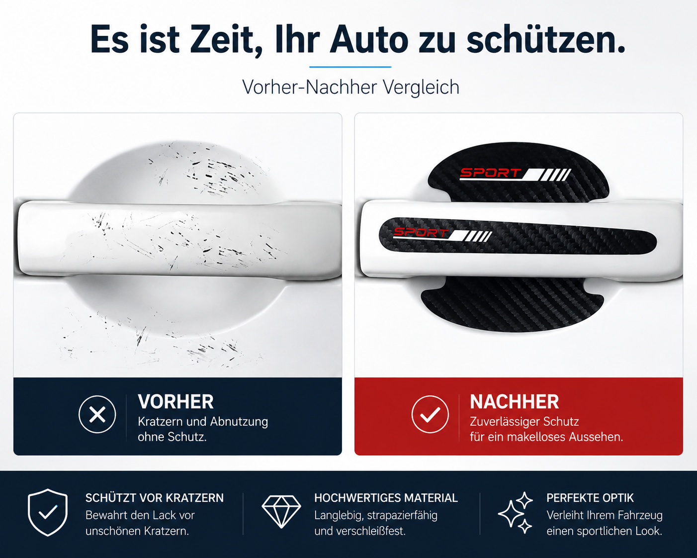 Premium Carbon Türgriff Schutzfolie – 8er Set | Universal für Autos