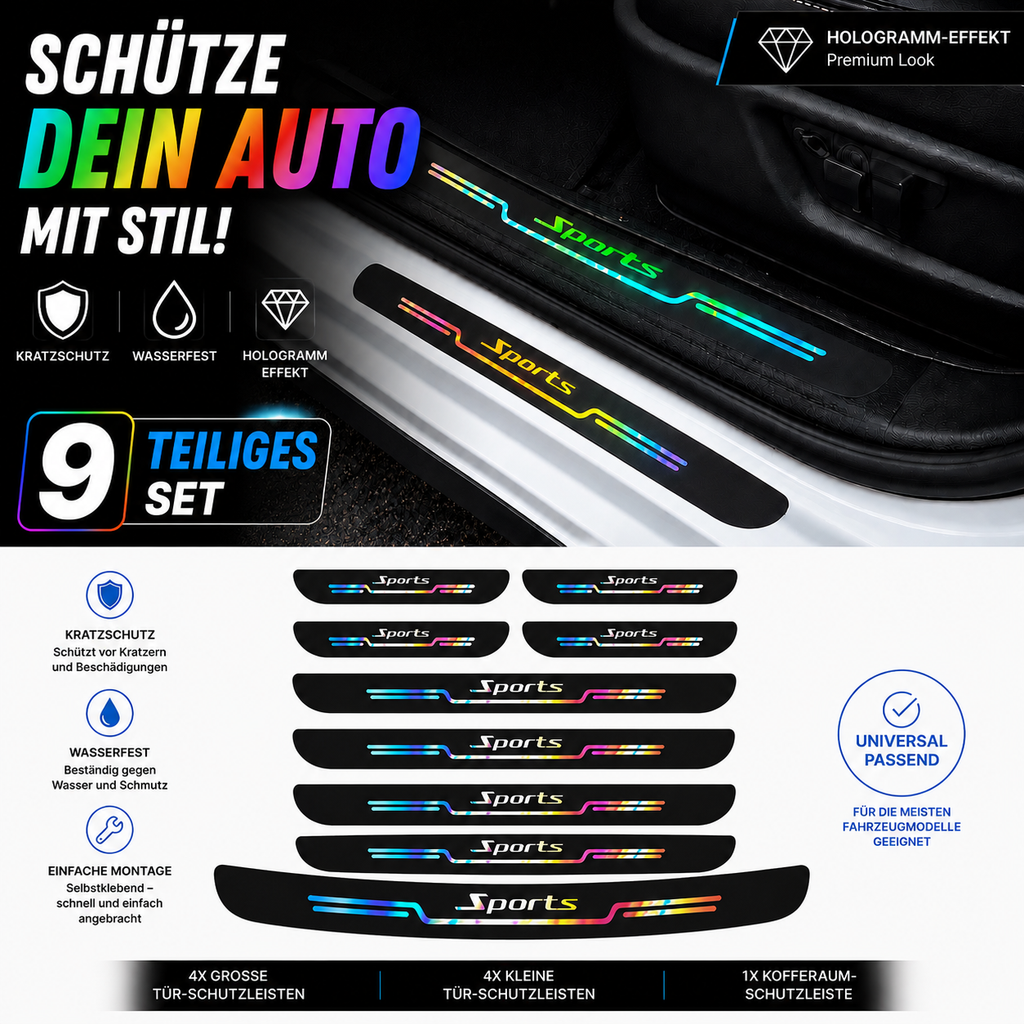 Auto Schutzleisten Set 9-teilig – Kratzschutz für Türen & Kofferraum