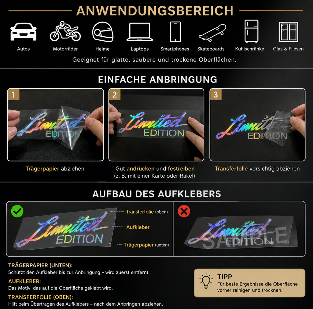 2 Stück Limited Edition Hologramm Aufkleber – Auto Sticker | Universal & Selbstklebend