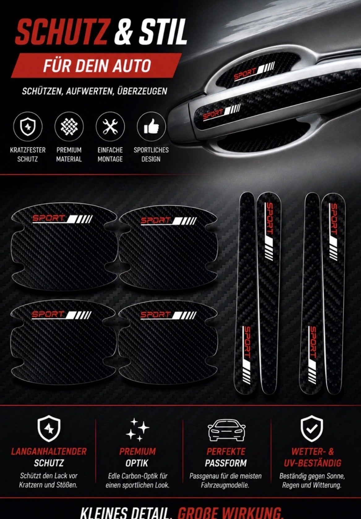 Premium Carbon Türgriff Schutzfolie – 8er Set | Universal für Autos