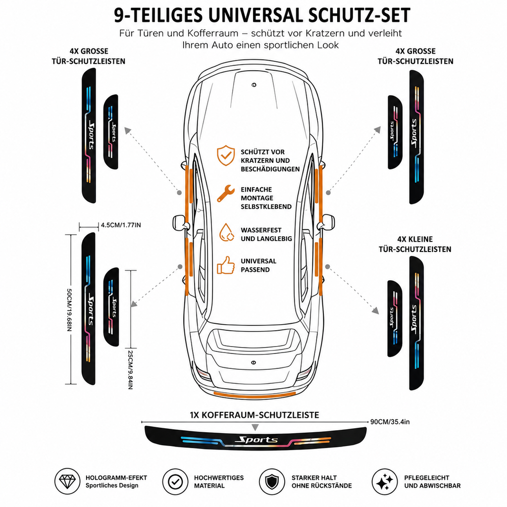 Auto Schutzleisten Set 9-teilig – Kratzschutz für Türen & Kofferraum