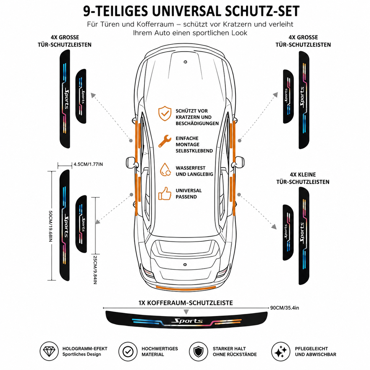 Auto Schutzleisten Set 9-teilig – Kratzschutz für Türen & Kofferraum