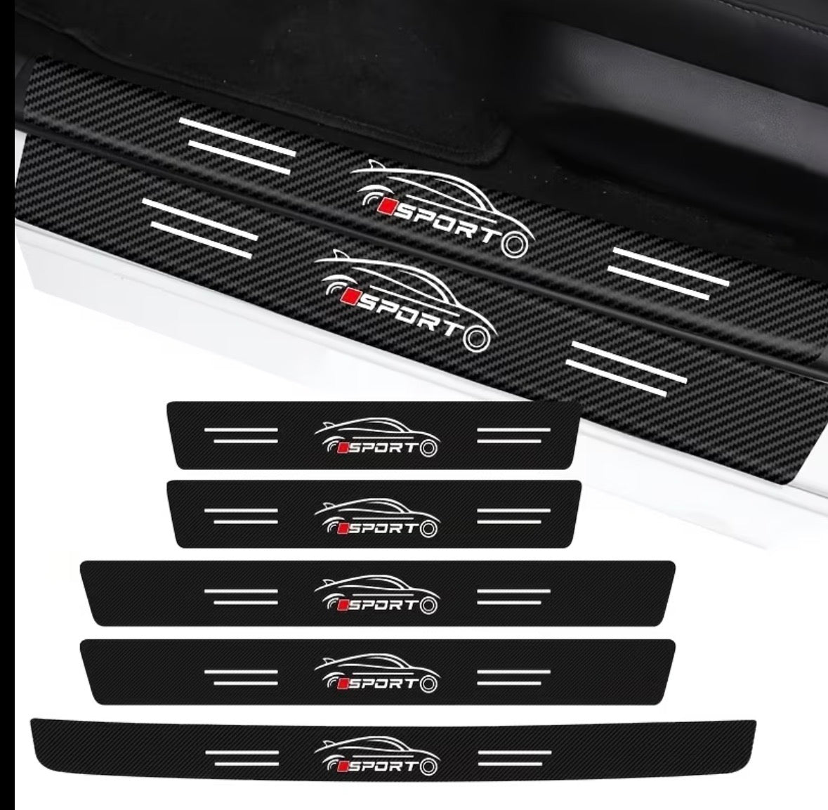 Auto Schutzaufkleber 3D Carbon-Optik Tür&Seitenschweller Stoßstange Sport 5 Stück Set